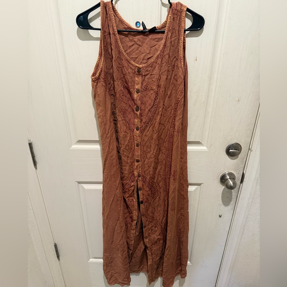 Vintage Kaaku Women's‎ Sleeveless Button Up Dress Embroidery